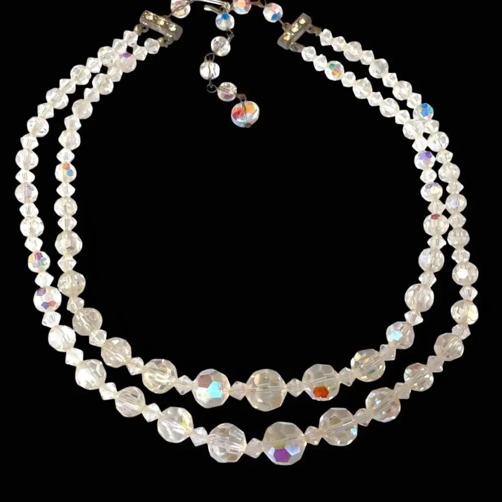 Vintage Aurora Borealis Crystal Double Strand Necklace